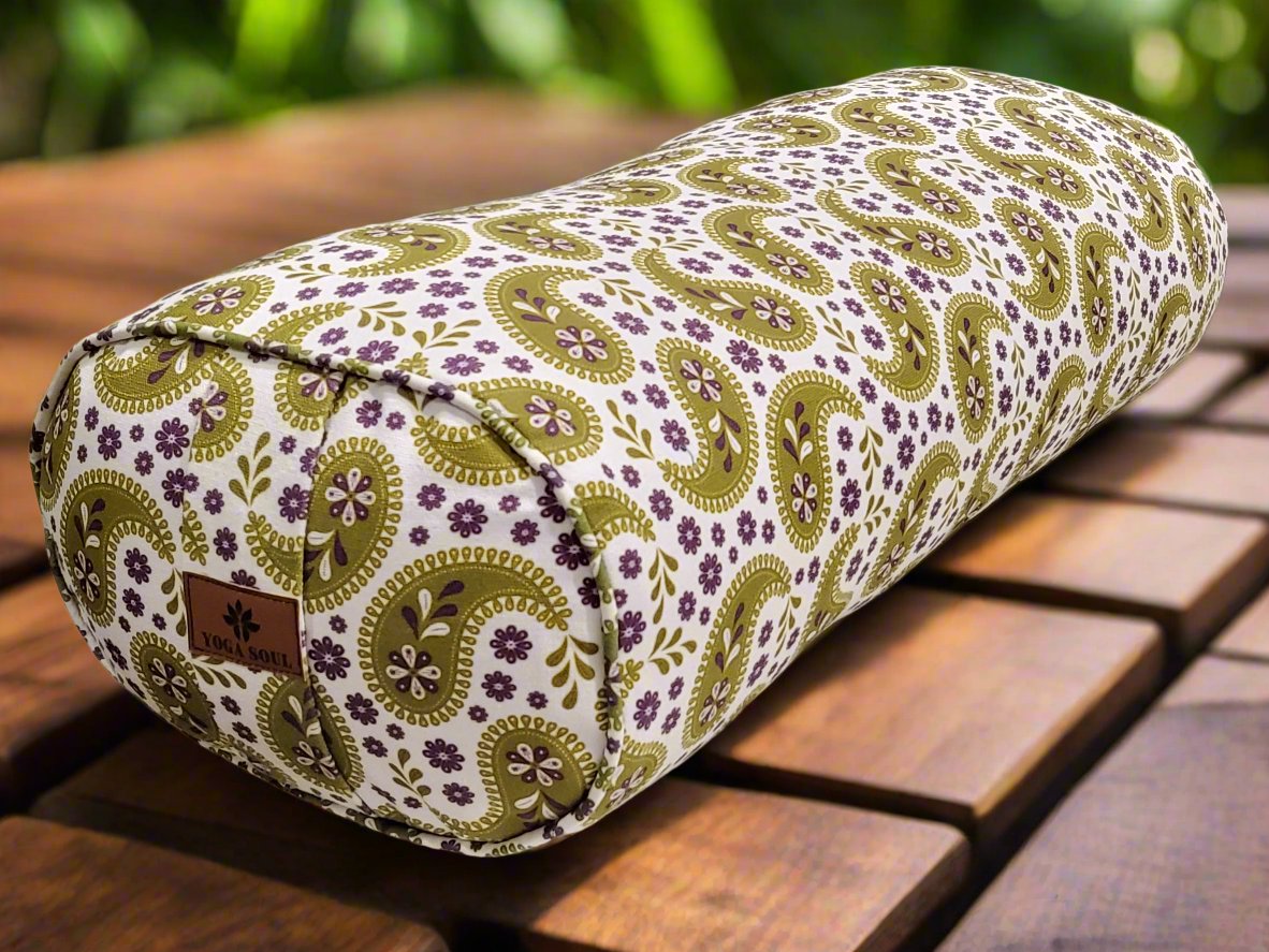 Oval Yoga Bolster | Paisley | Olive Green - Yoga Soul