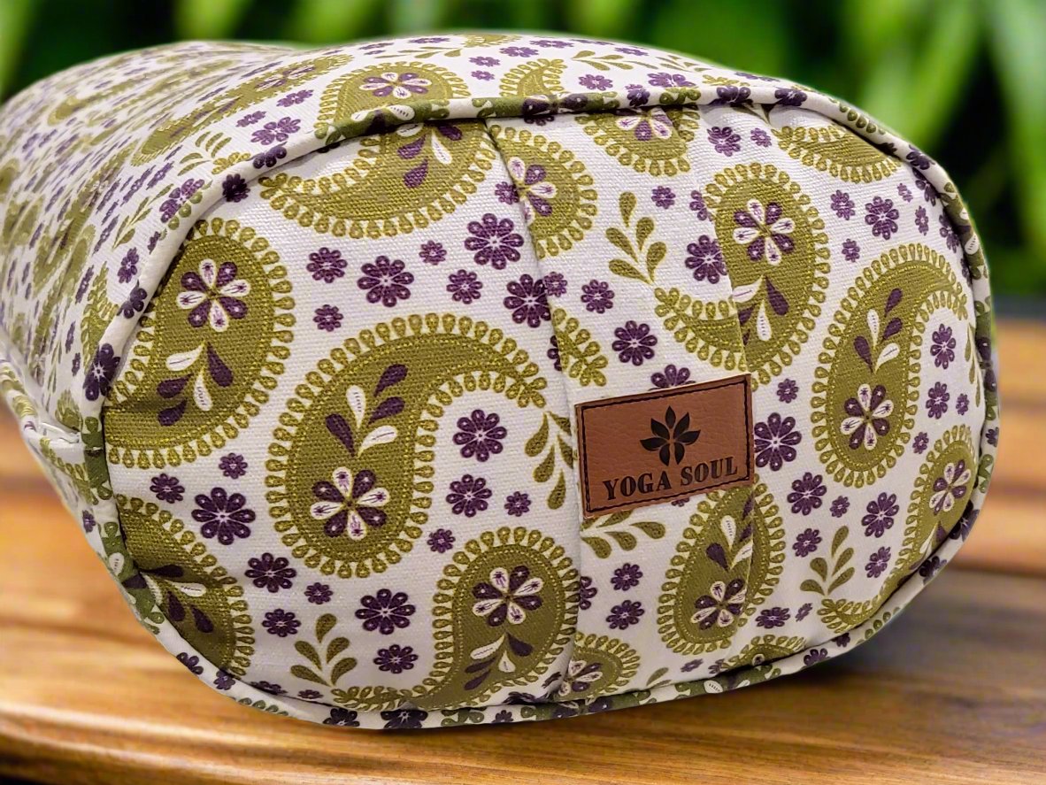 Oval Yoga Bolster | Paisley | Olive Green - Yoga Soul