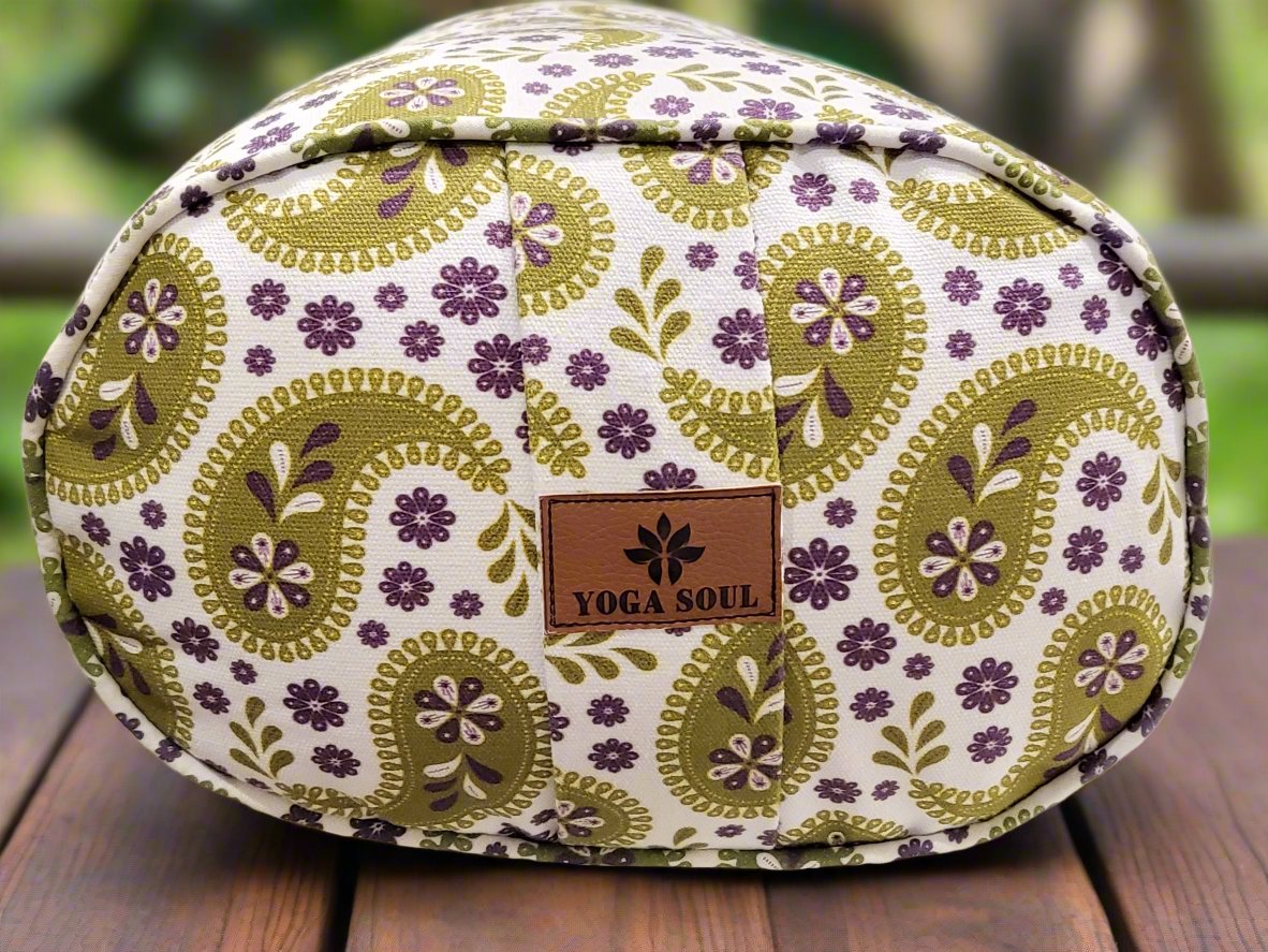 Oval Yoga Bolster | Paisley | Olive Green - Yoga Soul