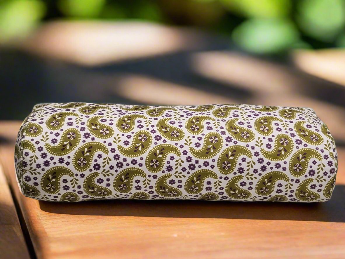 Oval Yoga Bolster | Paisley | Olive Green - Yoga Soul