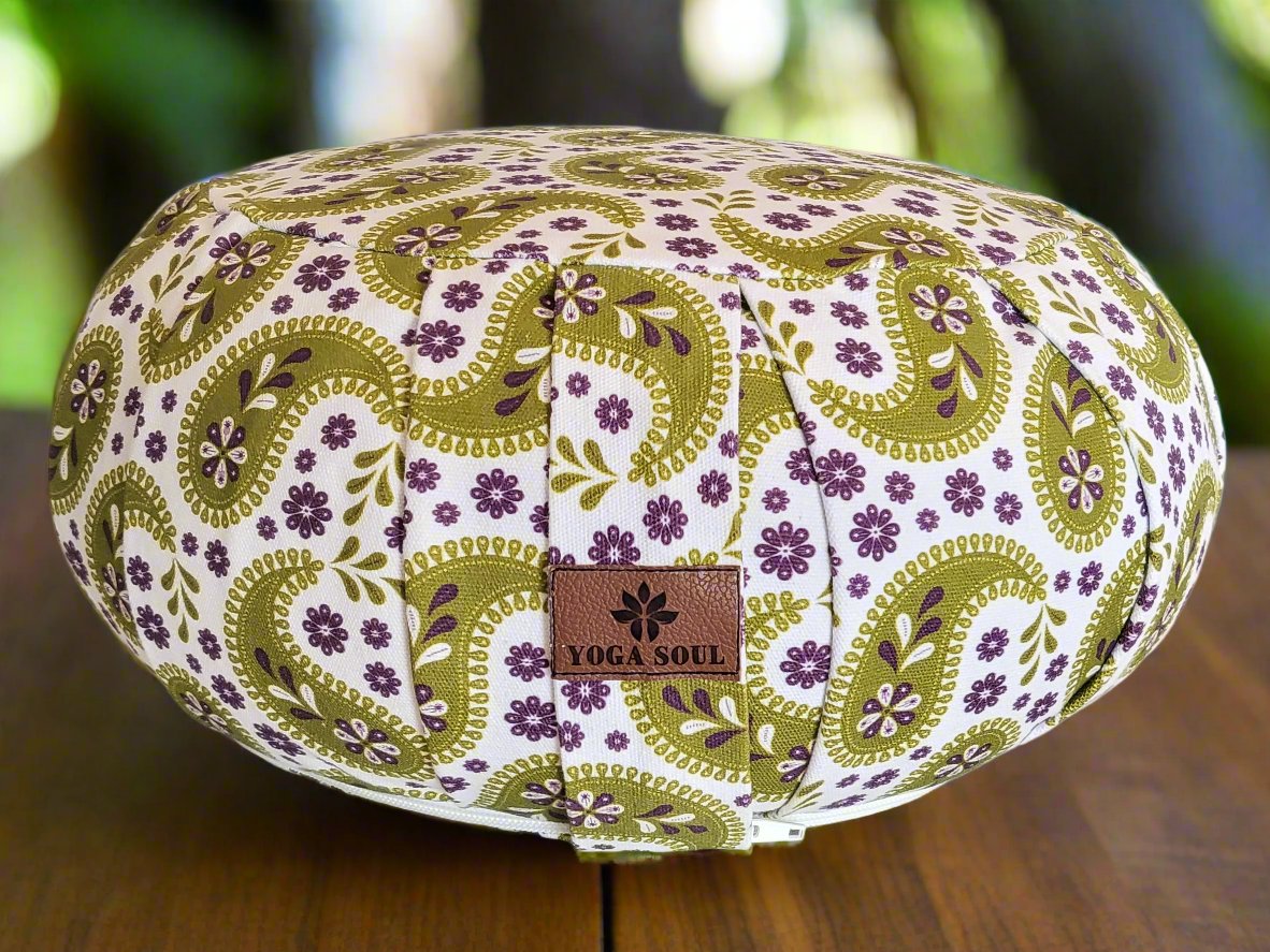 ZAFU Meditation Cushion | Paisley | Olive Green - Yoga Soul