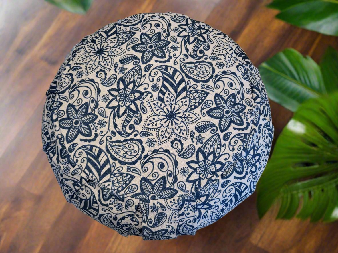 ZAFU Meditation Cushion | Paisley Flower | Teal Blue - Yoga Soul