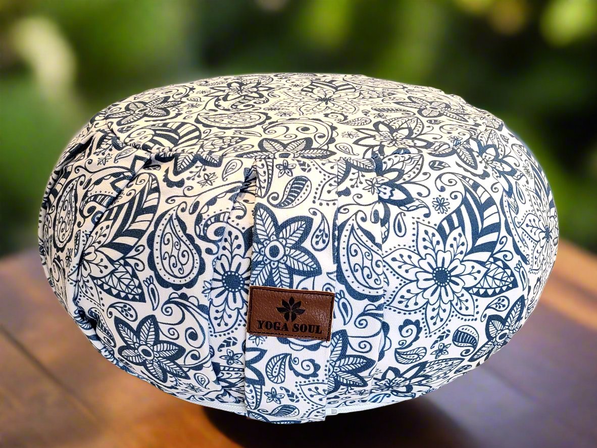 ZAFU Meditation Cushion | Paisley Flower | Teal Blue - Yoga Soul