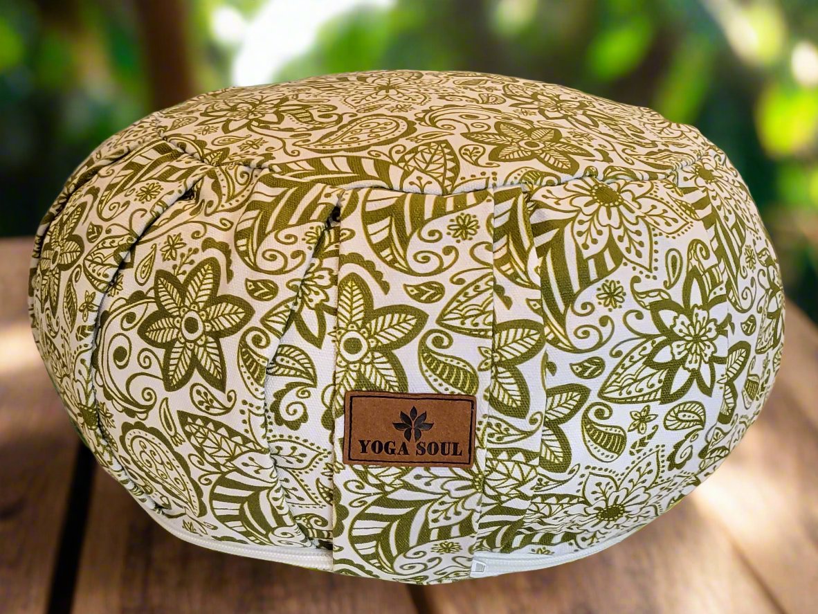 ZAFU Meditation Cushion | Paisley Flower | Olive Green - Yoga Soul