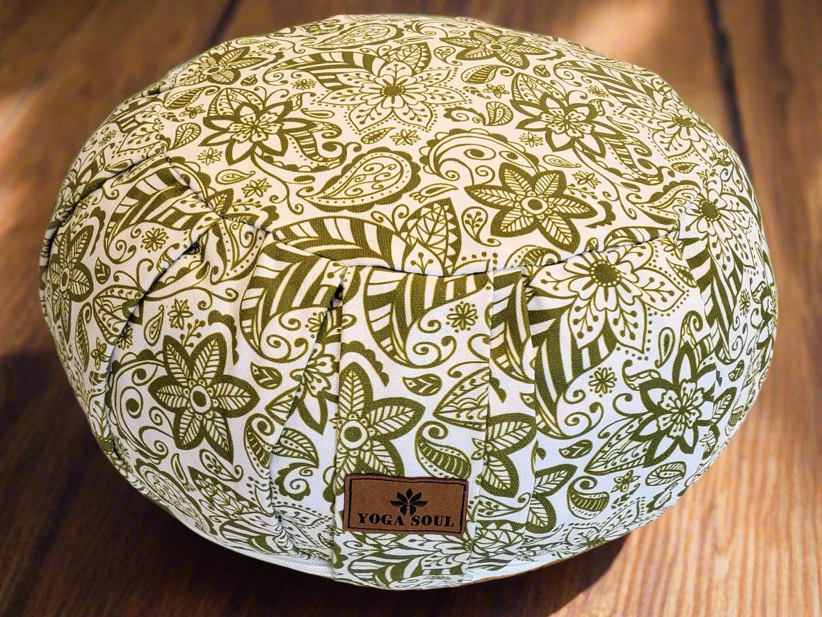 ZAFU Meditation Cushion | Paisley Flower | Olive Green - Yoga Soul