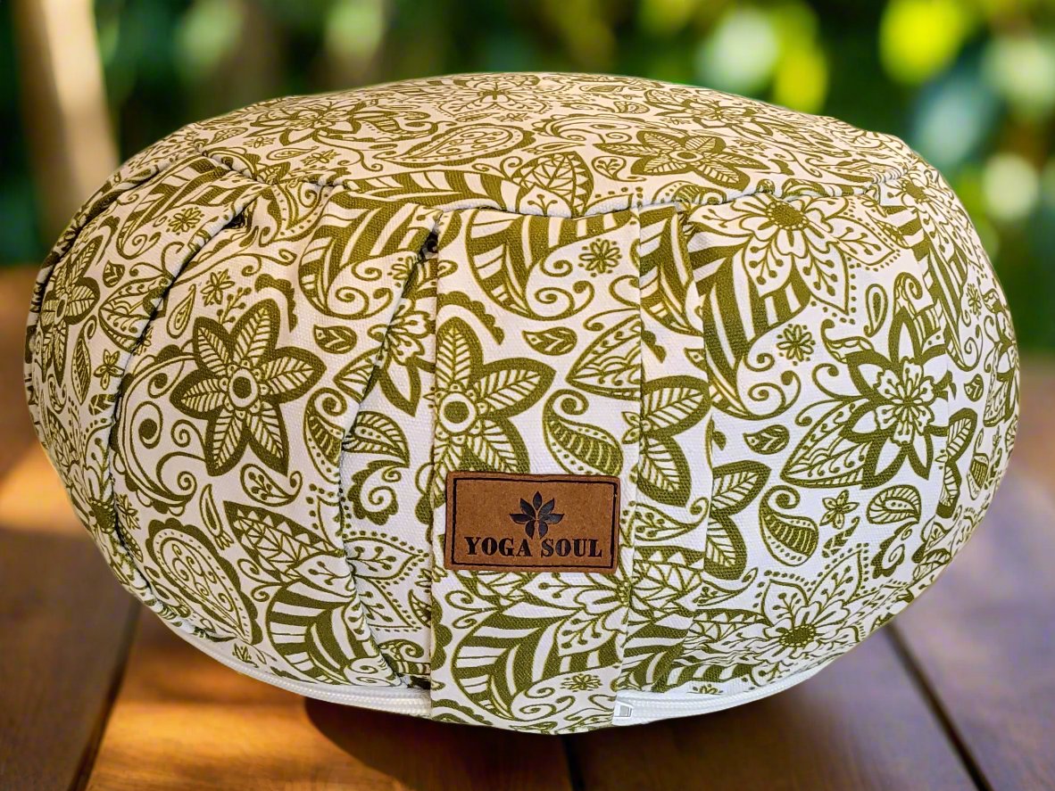 ZAFU Meditation Cushion | Paisley Flower | Olive Green - Yoga Soul