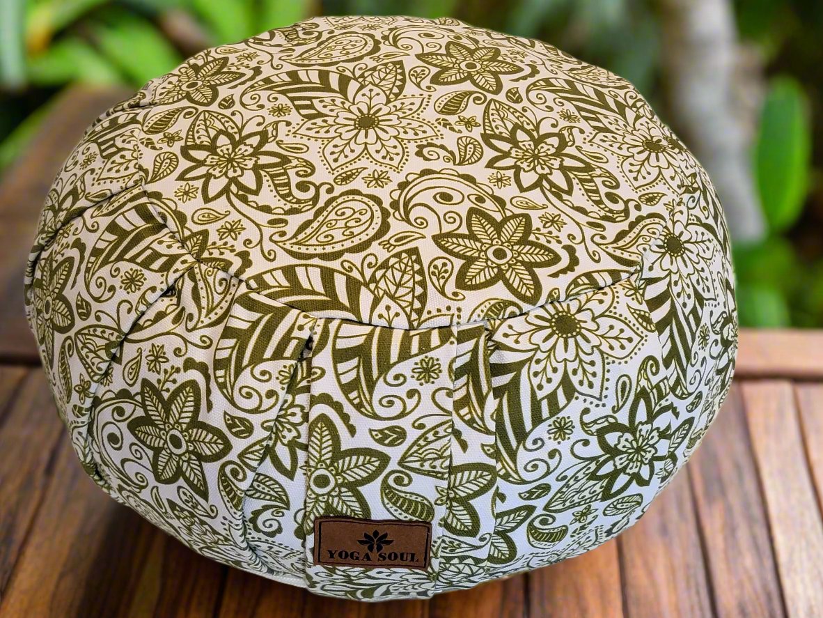 ZAFU Meditation Cushion | Paisley Flower | Olive Green - Yoga Soul