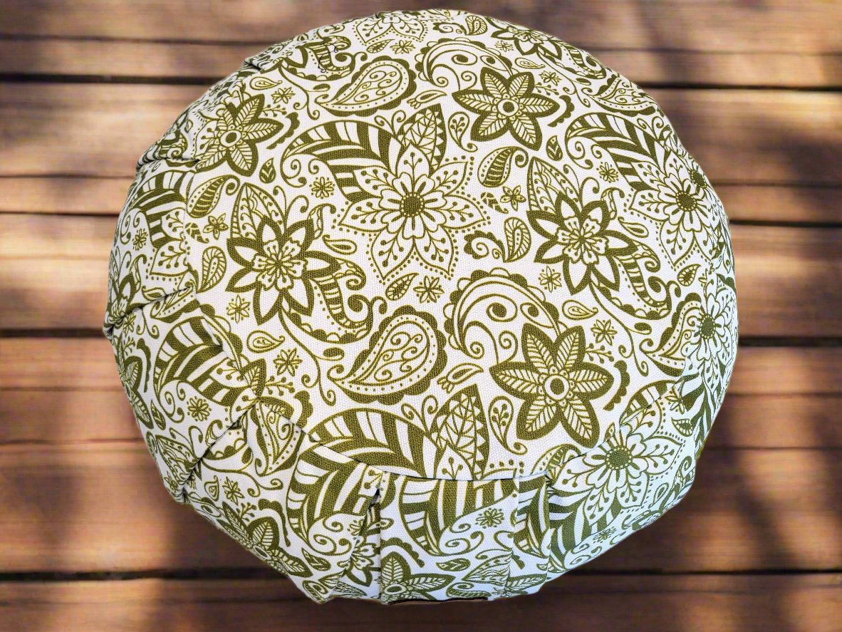 ZAFU Meditation Cushion | Paisley Flower | Olive Green - Yoga Soul