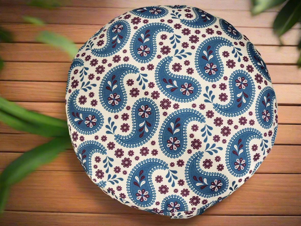 RONDO Meditation Cushion | Paisley | Teal Blue - Yoga Soul