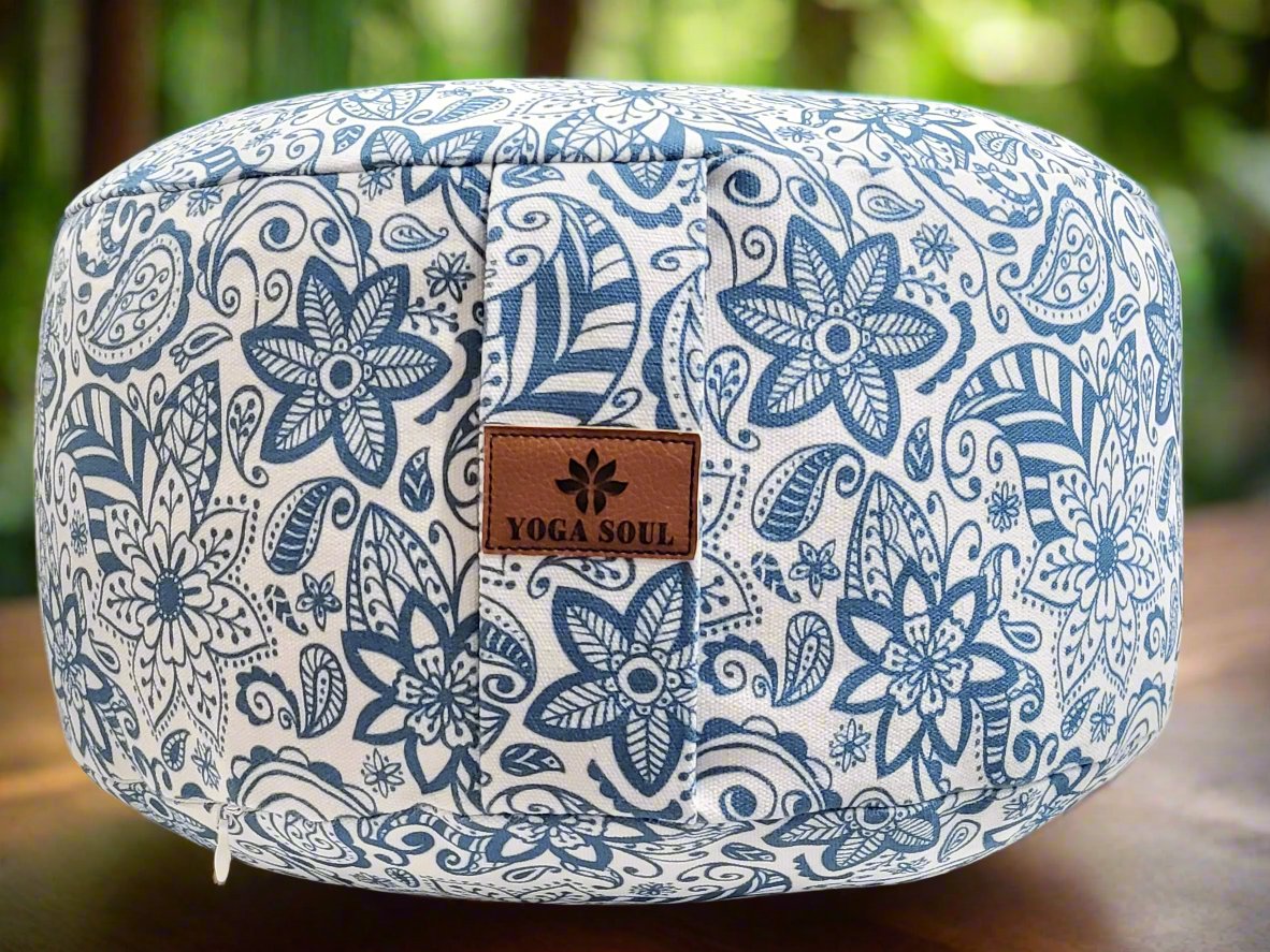 RONDO Meditation Cushion | Paisley Flower | Teal Blue - Yoga Soul