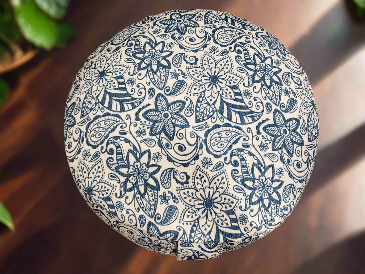 RONDO Meditation Cushion | Paisley Flower | Teal Blue - Yoga Soul