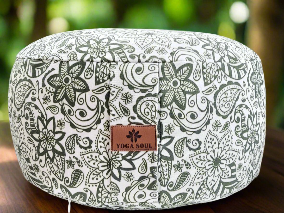 RONDO Meditation Cushion | Paisley Flower | Trekking Green - Yoga Soul