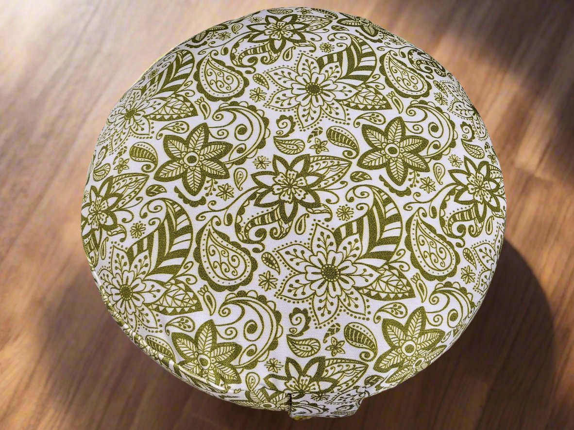 RONDO Meditation Cushion | Paisley Flower | Olive Green - Yoga Soul