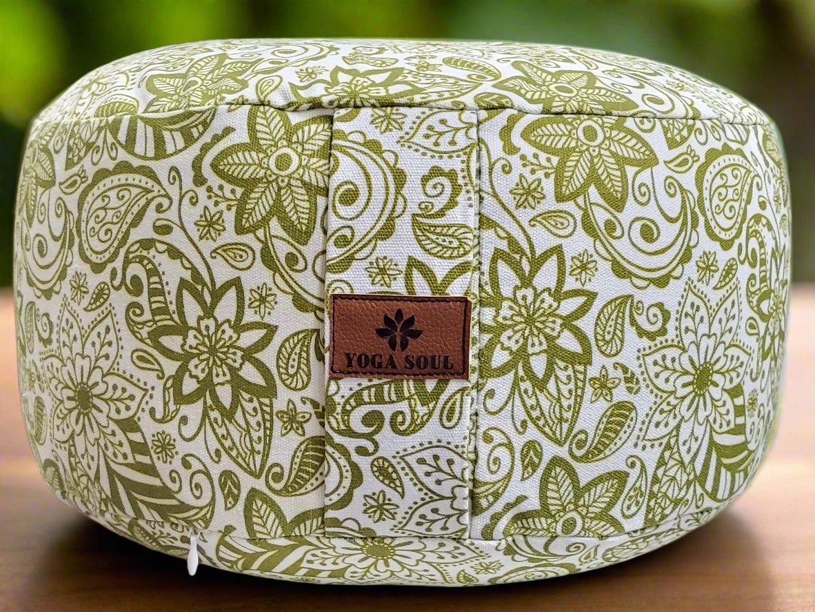 RONDO Meditation Cushion | Paisley Flower | Olive Green - Yoga Soul