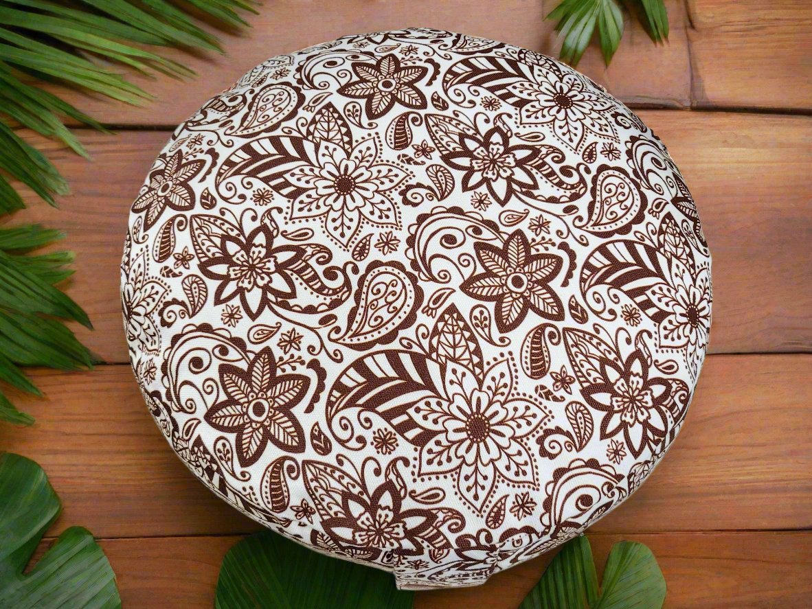 RONDO Meditation Cushion | Paisley Flower | Chocolate - Yoga Soul