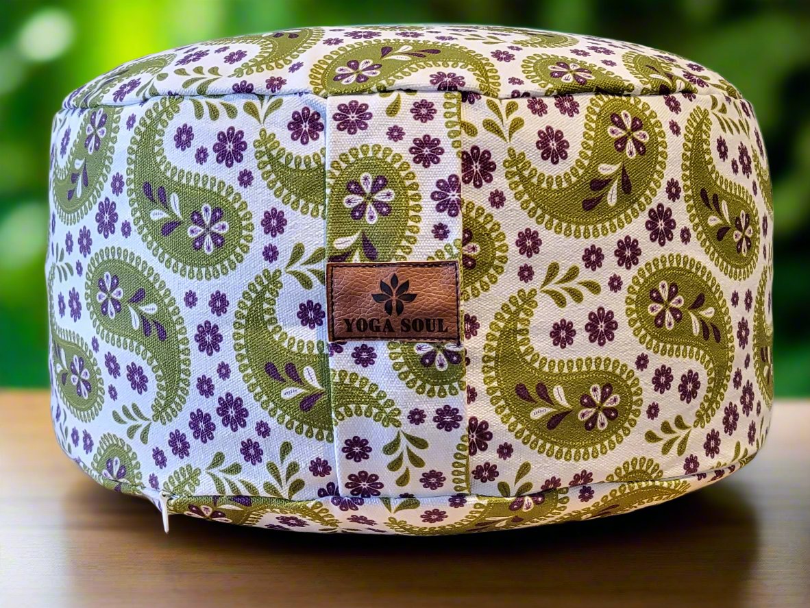 RONDO Meditation Cushion | Paisley | Olive Green - Yoga Soul