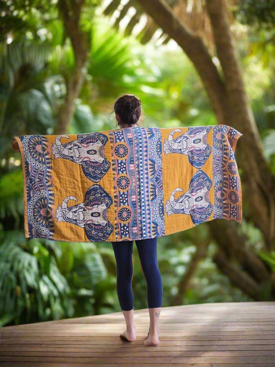 Travel Yoga Blanket | Travel Meditation Blanket | Golden Elephant - Yoga Soul