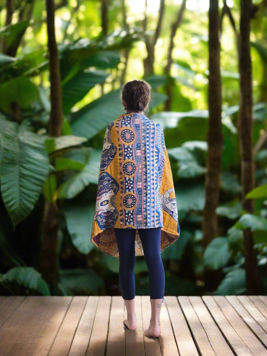 Travel Yoga Blanket | Travel Meditation Blanket | Golden Elephant - Yoga Soul