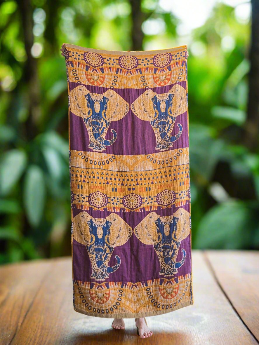 Travel Yoga Blanket | Travel Meditation Blanket | Golden Elephant - Yoga Soul