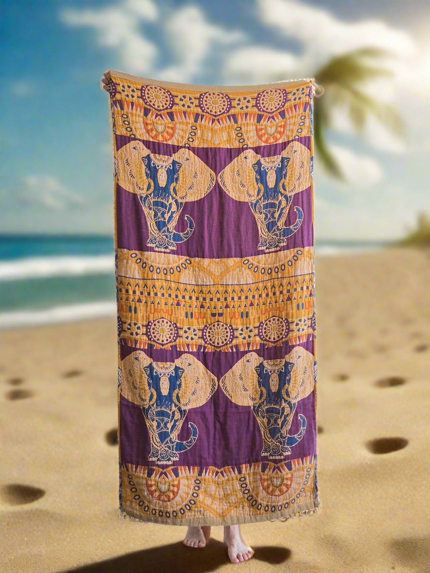 Travel Yoga Blanket | Travel Meditation Blanket | Golden Elephant - Yoga Soul