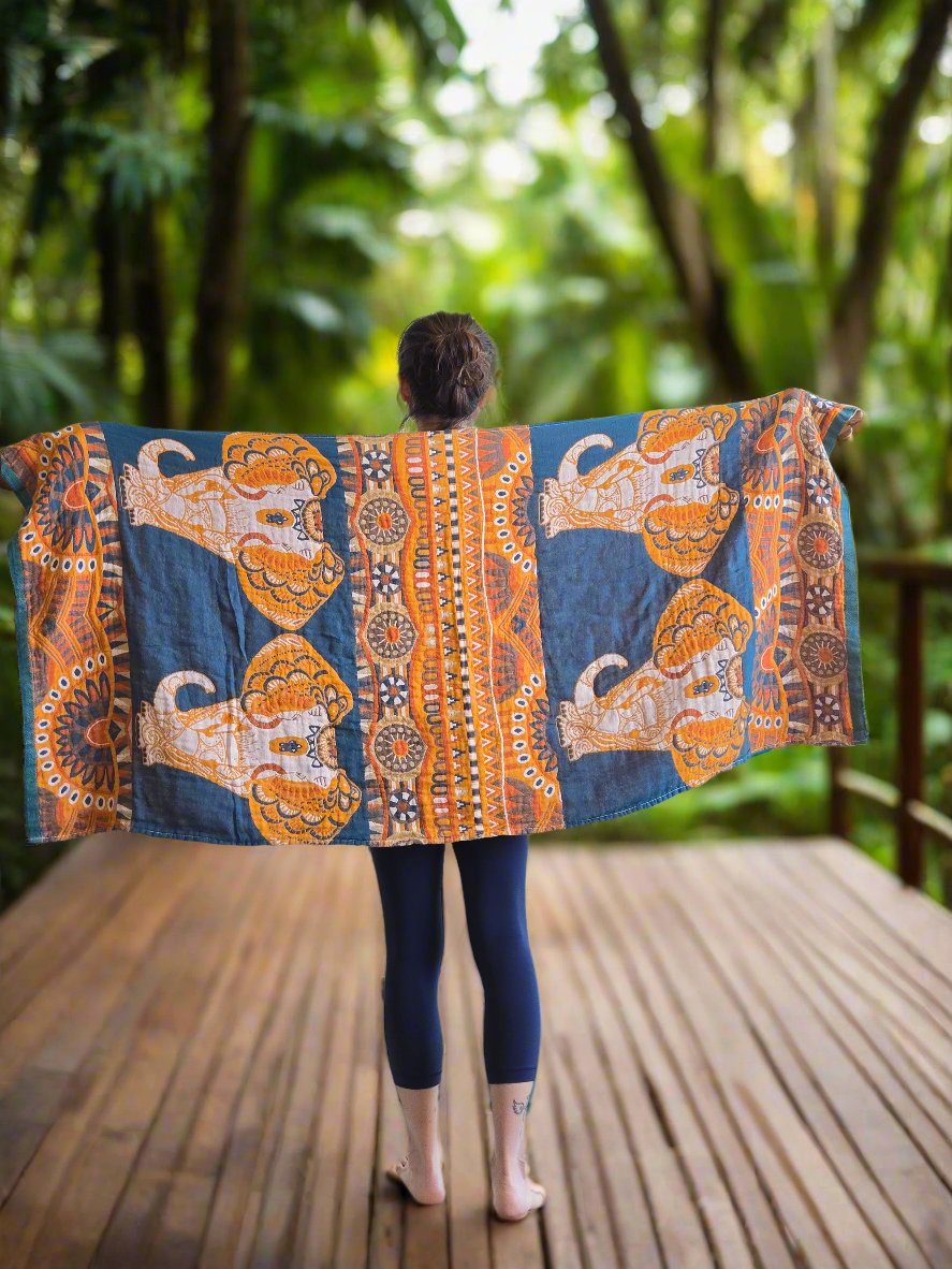 Travel Yoga Blanket | Travel Meditation Blanket | Teal Elephant - Yoga Soul