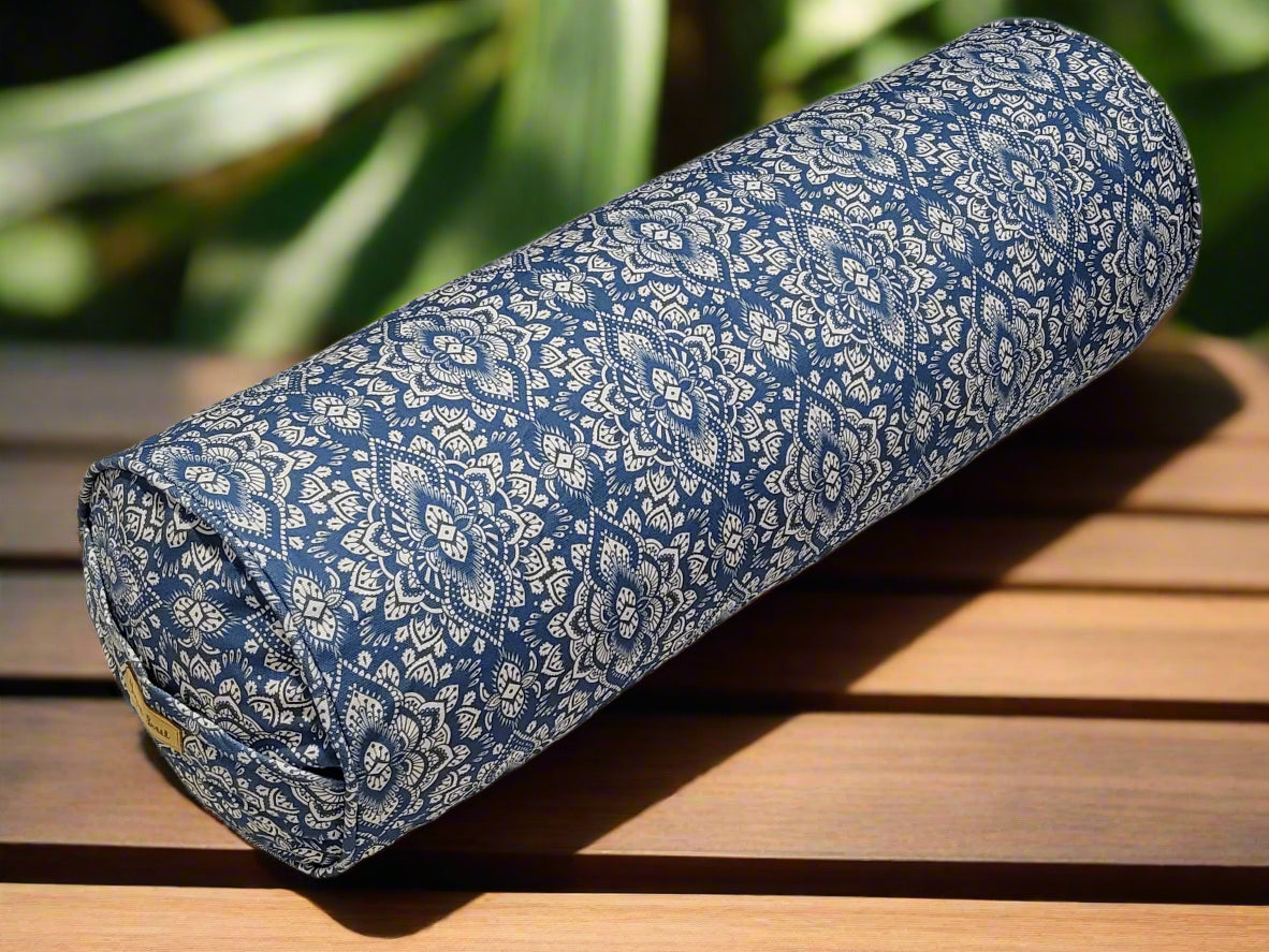 Round Yoga Bolster | Mandala | Indigo Blue - Yoga Soul