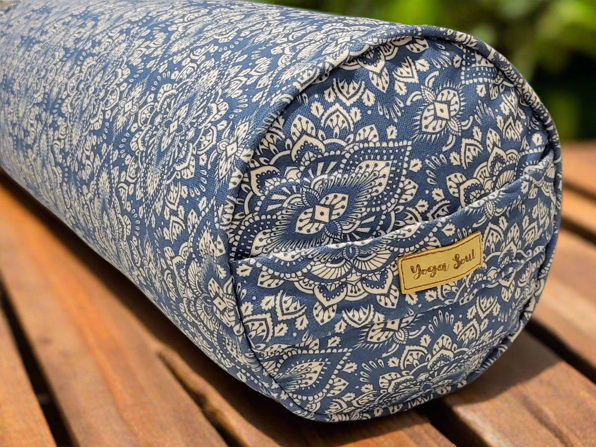 Round Yoga Bolster | Mandala | Indigo Blue - Yoga Soul