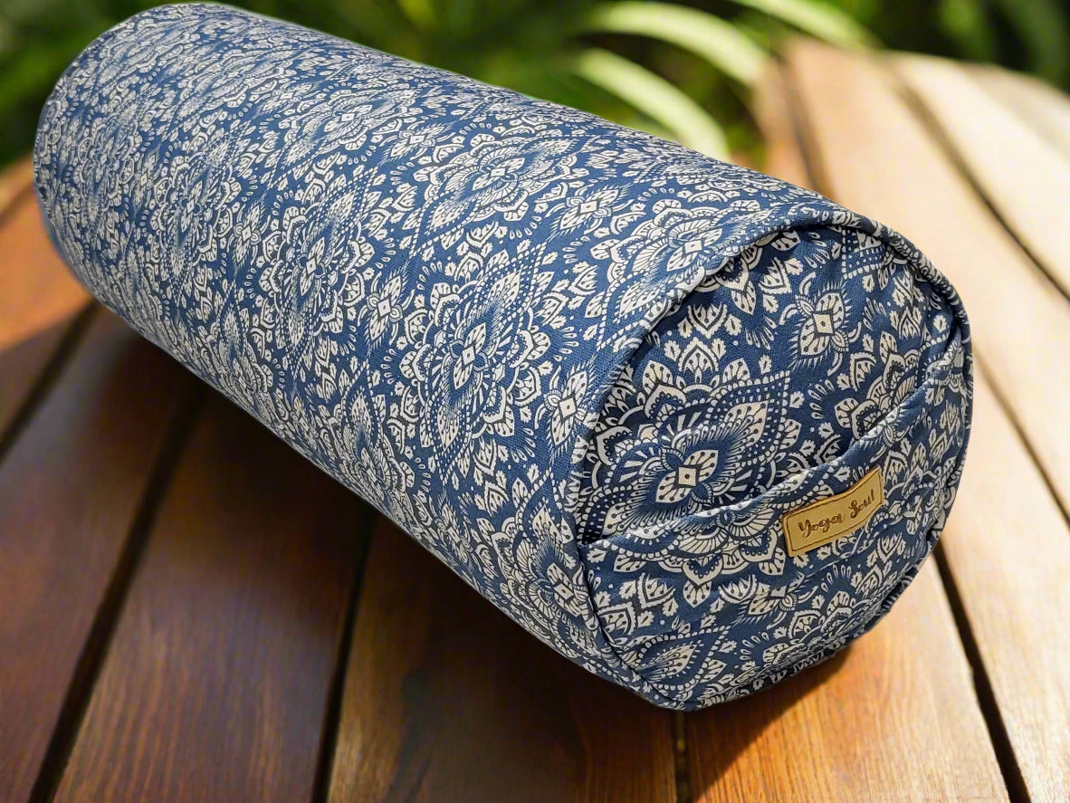 Round Yoga Bolster | Mandala | Indigo Blue - Yoga Soul