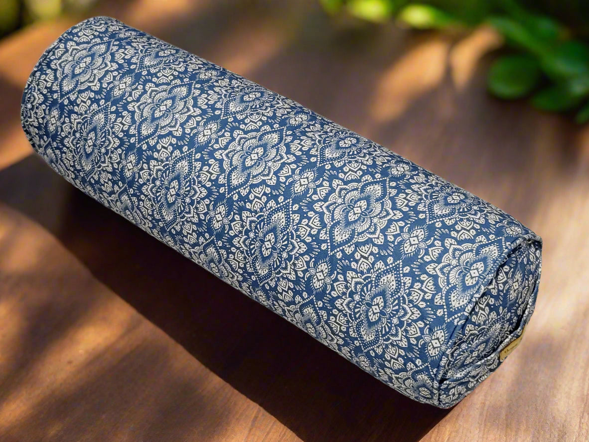 Round Yoga Bolster | Mandala | Indigo Blue - Yoga Soul