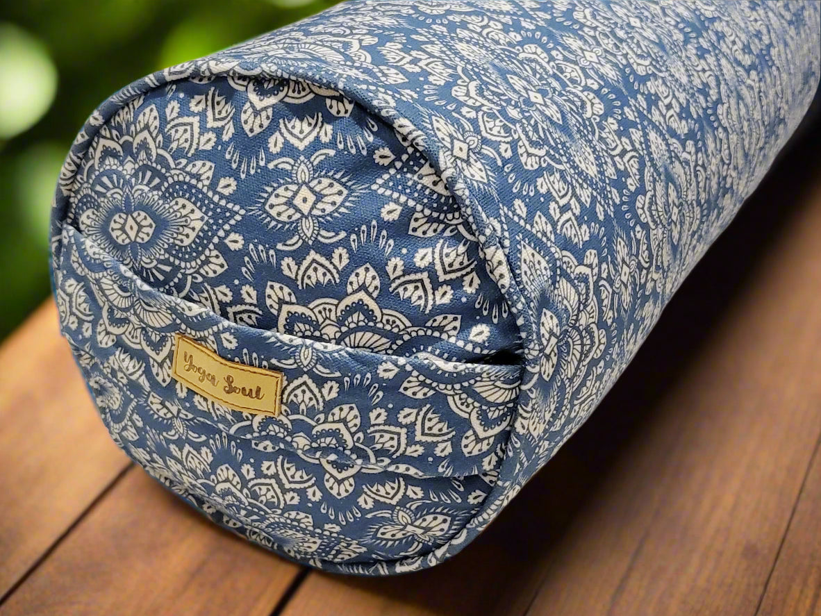 Round Yoga Bolster | Mandala | Indigo Blue - Yoga Soul