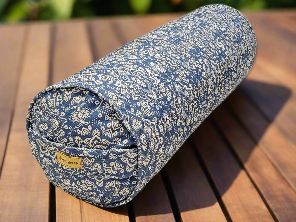 Round Yoga Bolster | Mandala | Indigo Blue - Yoga Soul