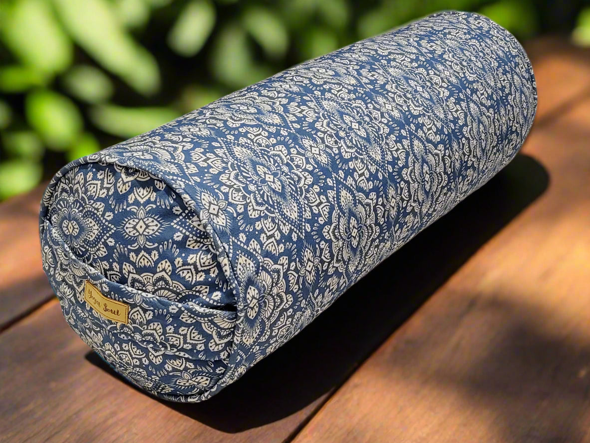 Round Yoga Bolster | Mandala | Indigo Blue - Yoga Soul