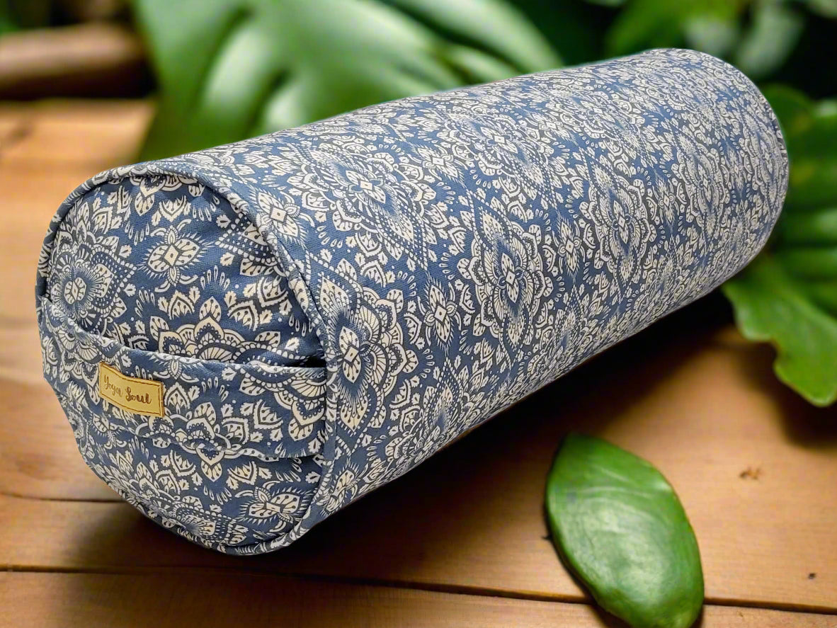 Round Yoga Bolster | Mandala | Indigo Blue - Yoga Soul