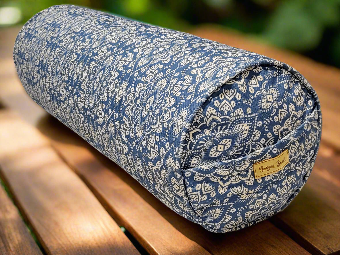 Round Yoga Bolster | Mandala | Indigo Blue - Yoga Soul