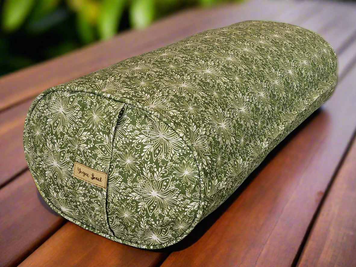 Oval Yoga Bolster | Lotus | Olive Green - Yoga Soul