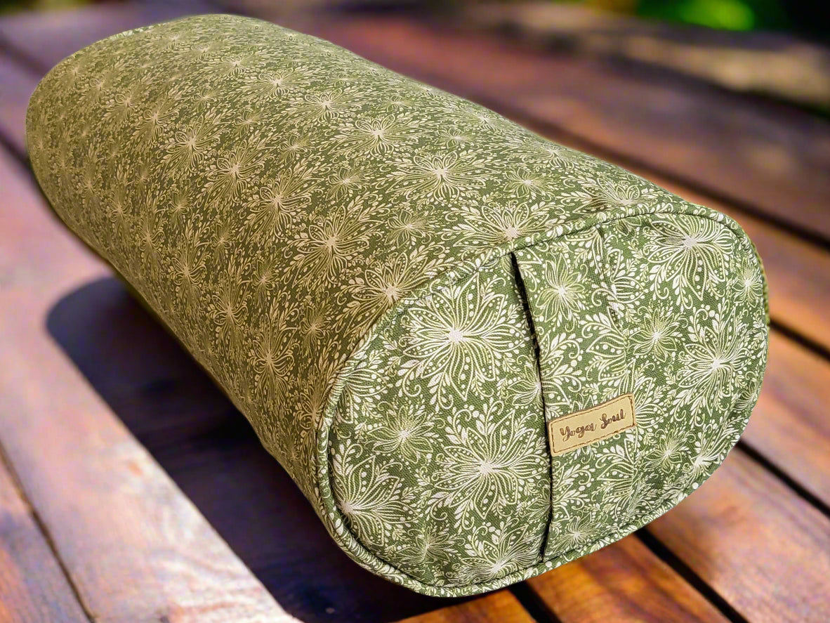 Oval Yoga Bolster | Lotus | Olive Green - Yoga Soul