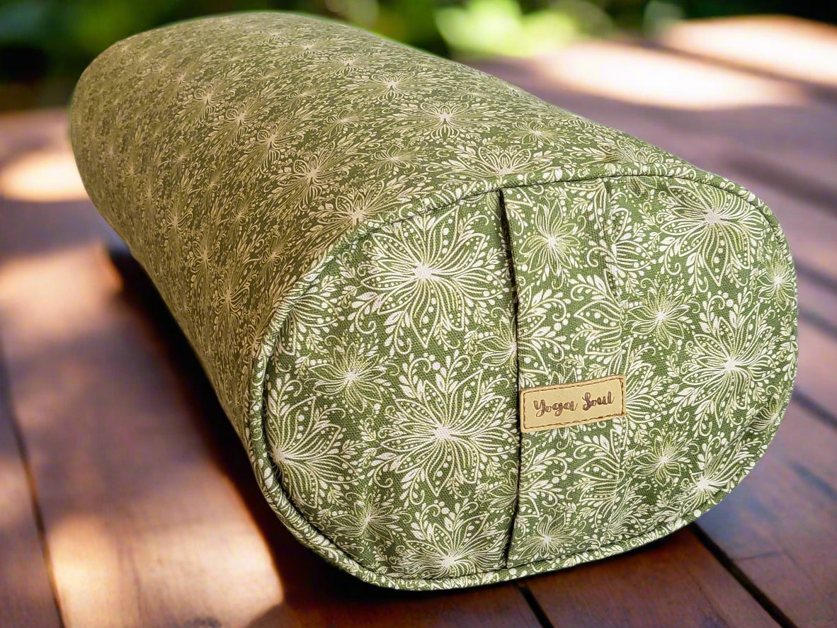 Oval Yoga Bolster | Lotus | Olive Green - Yoga Soul