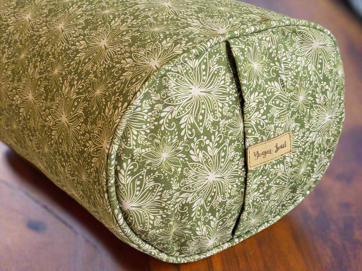 Oval Yoga Bolster | Lotus | Olive Green - Yoga Soul