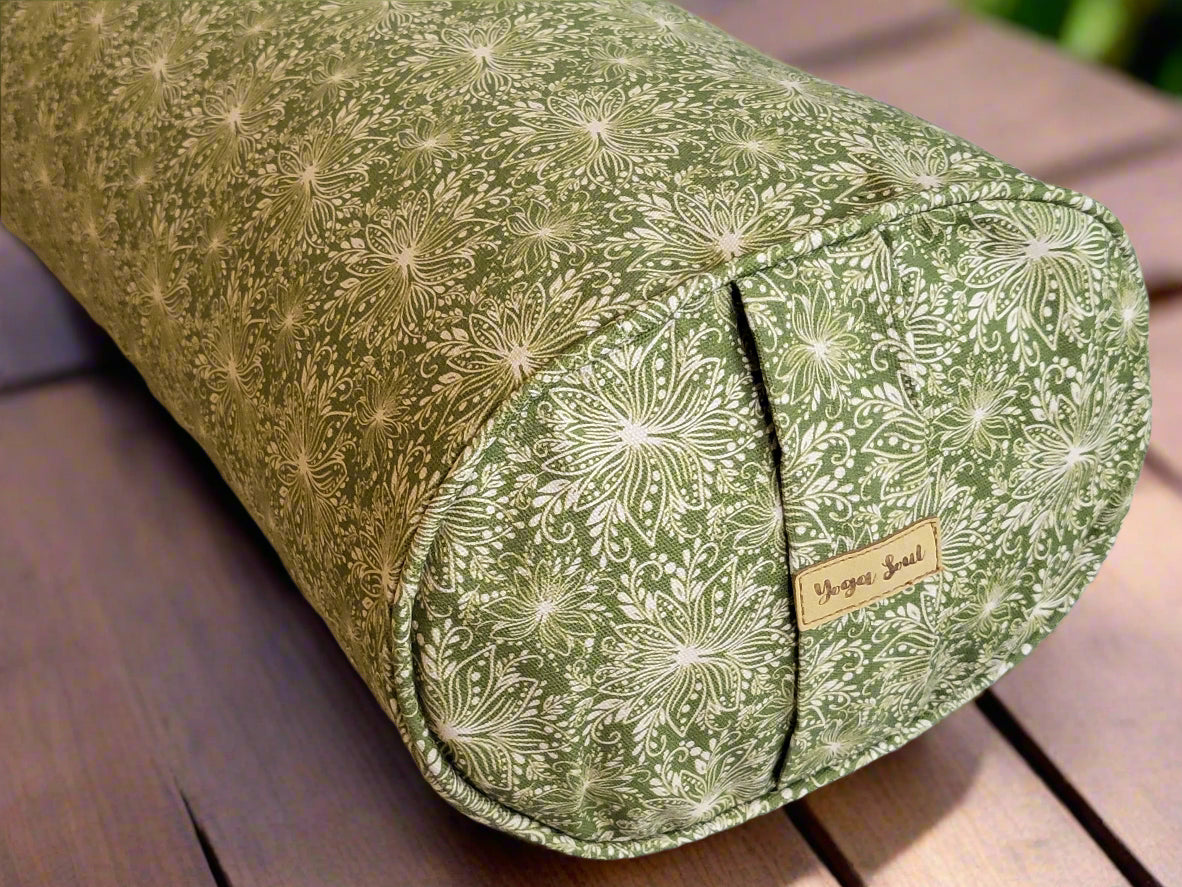 Oval Yoga Bolster | Lotus | Olive Green - Yoga Soul