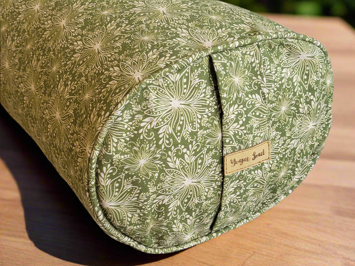 Oval Yoga Bolster | Lotus | Olive Green - Yoga Soul