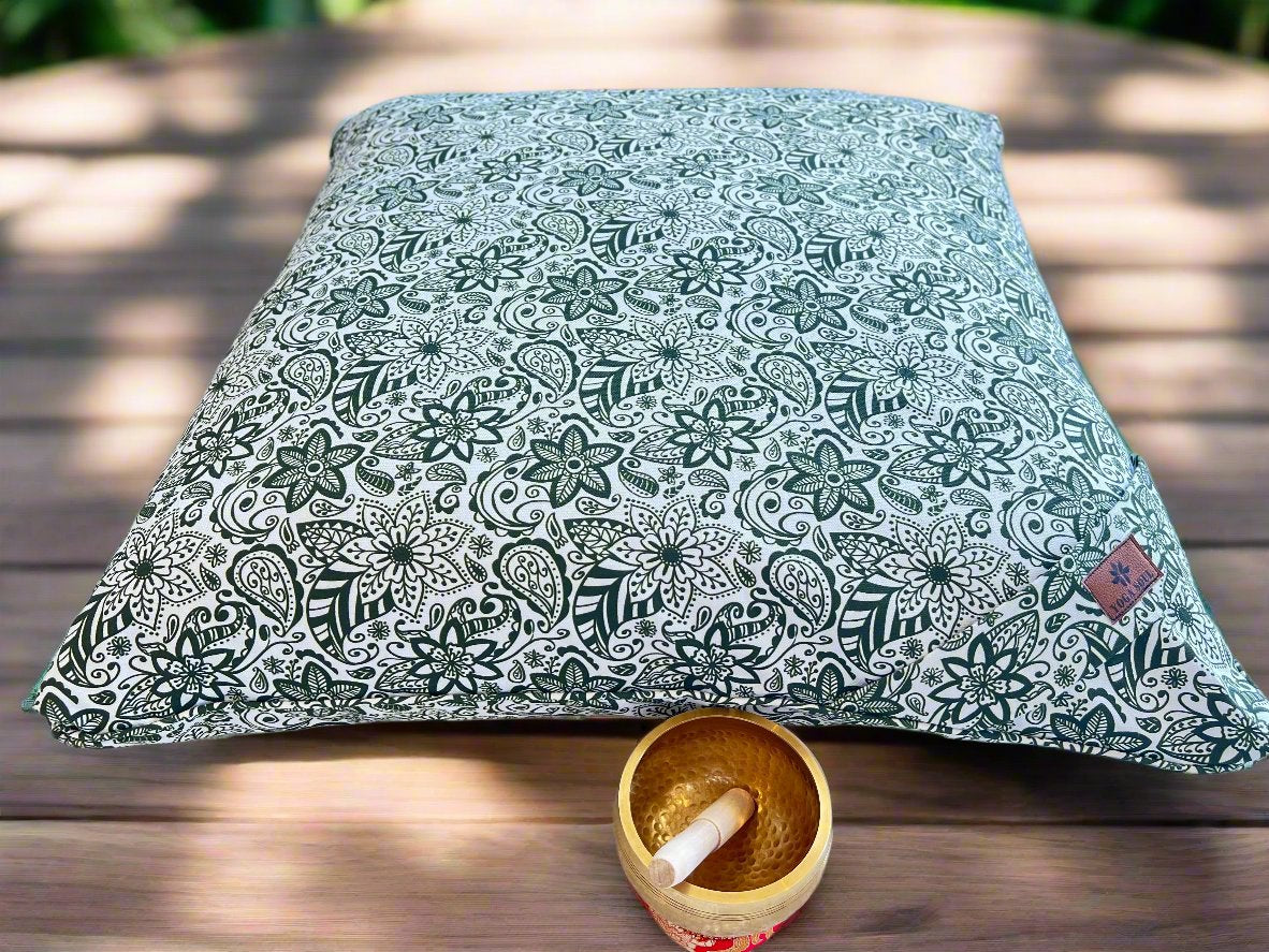 ZABUTON Meditation Cushion | Paisley Flower | Trekking Green - Yoga Soul