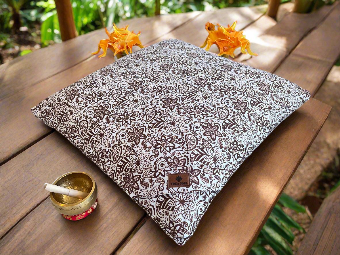 ZABUTON Meditation Cushion | Paisley Flower | Chocolate - Yoga Soul