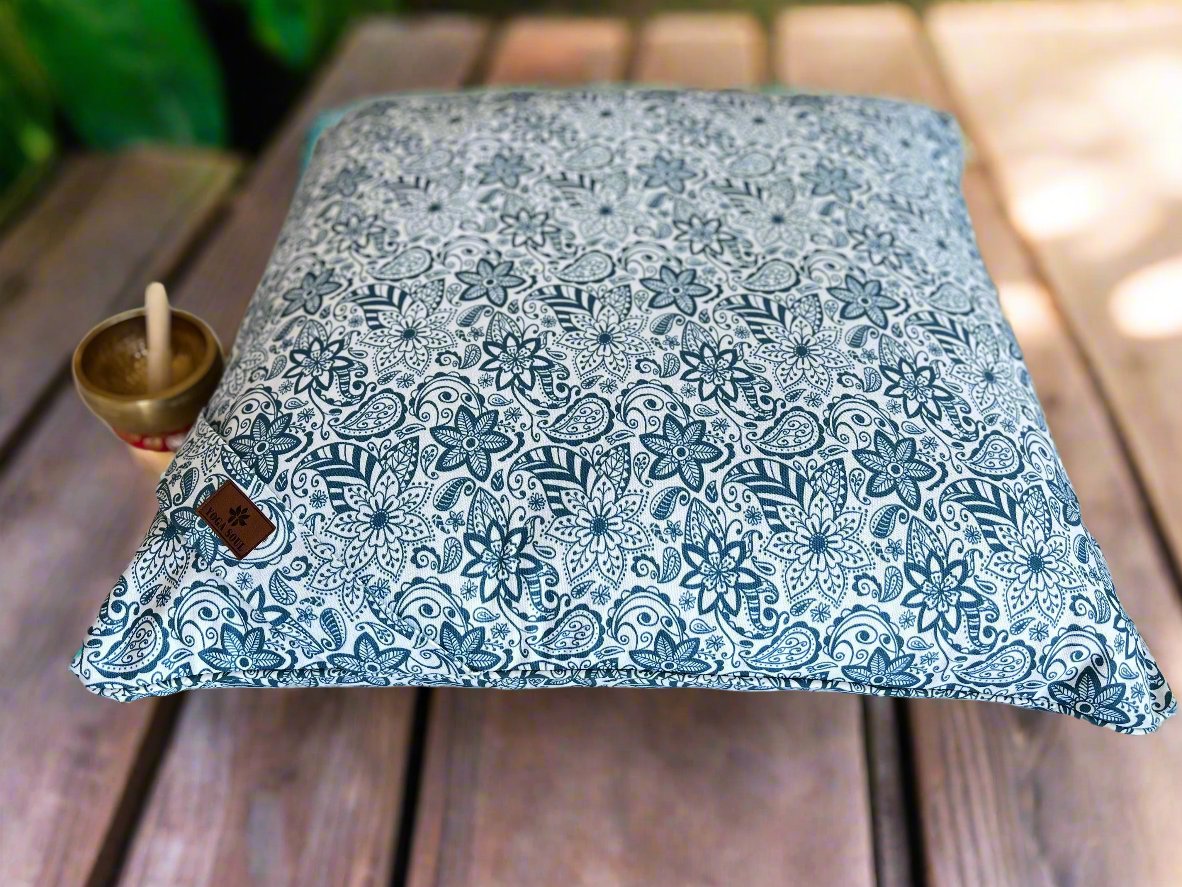 ZABUTON Meditation Cushion | Paisley Flower | Teal Blue - Yoga Soul