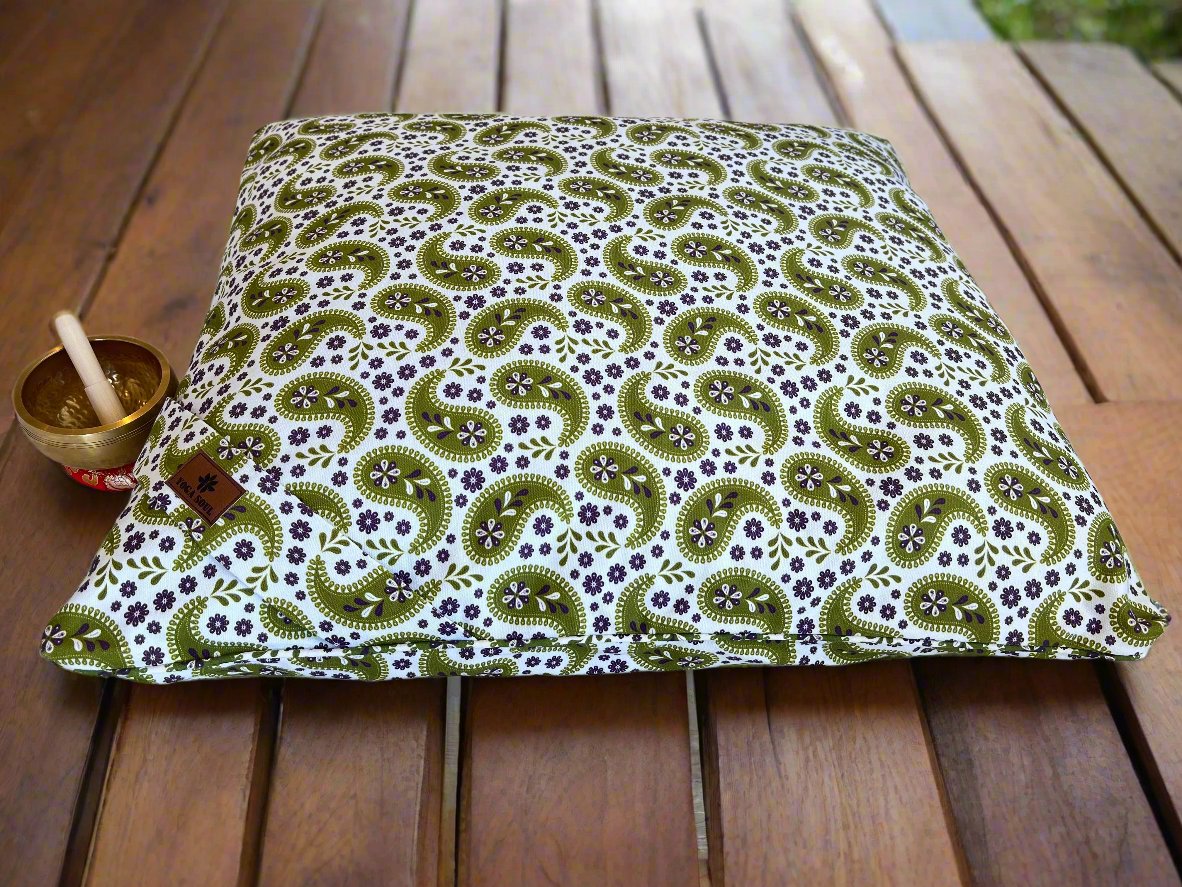 ZABUTON Meditation Cushion | Paisley | Olive Green - Yoga Soul