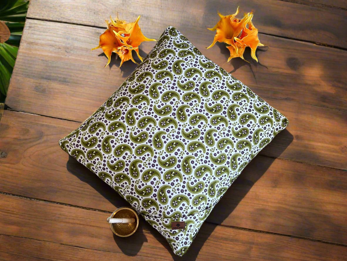 ZABUTON Meditation Cushion | Paisley | Olive Green - Yoga Soul