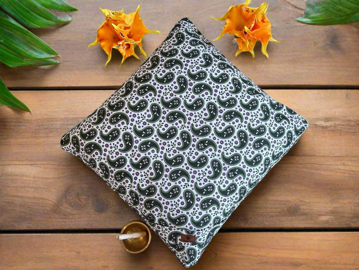 ZABUTON Meditation Cushion | Paisley | Trekking Green - Yoga Soul