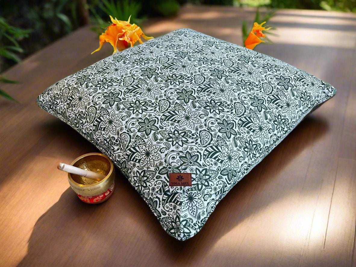 ZABUTON Meditation Cushion | Paisley Flower | Trekking Green - Yoga Soul