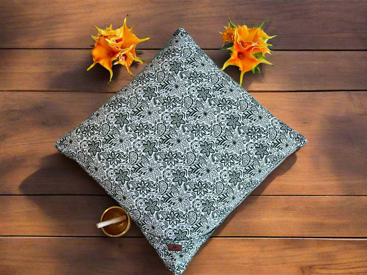 ZABUTON Meditation Cushion | Paisley Flower | Trekking Green - Yoga Soul