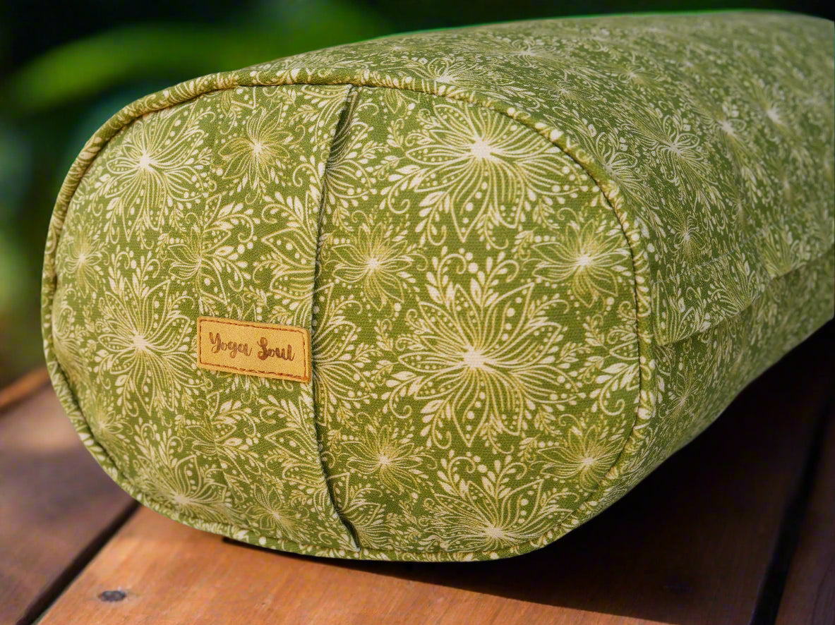 Oval Yoga Bolster | Lotus | Olive Green - Yoga Soul