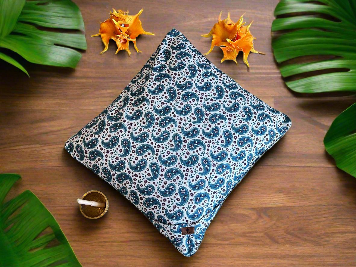 ZABUTON Meditation Cushion | Paisley | Teal Blue - Yoga Soul